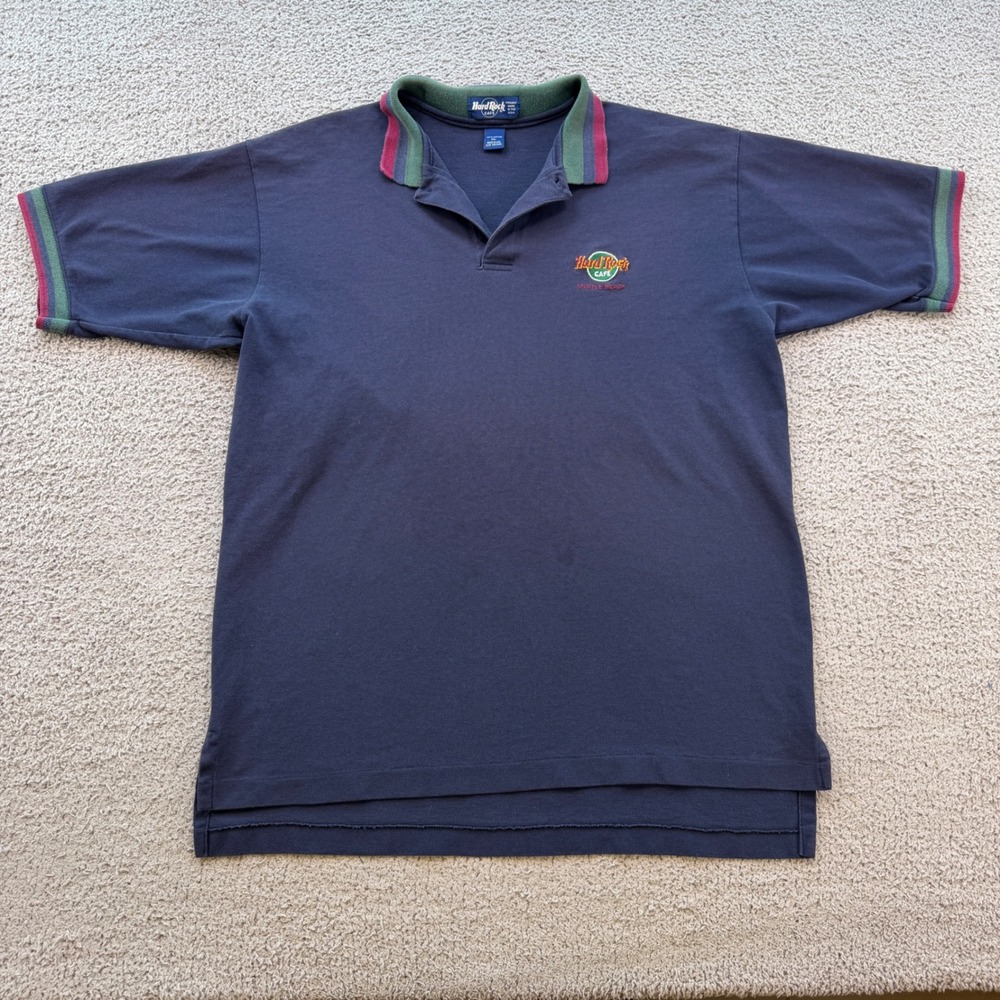 Vintage Hard Rock Cafe Myrtle Beach Polo Shirt Navy Blue XL Made in USA 90s